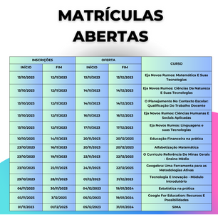 Formações disponíveis na Escola de Formação - Novembro/2023