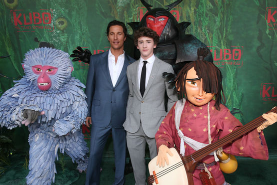 Kubo characters with Matthew McConaughey and Art Parkinson