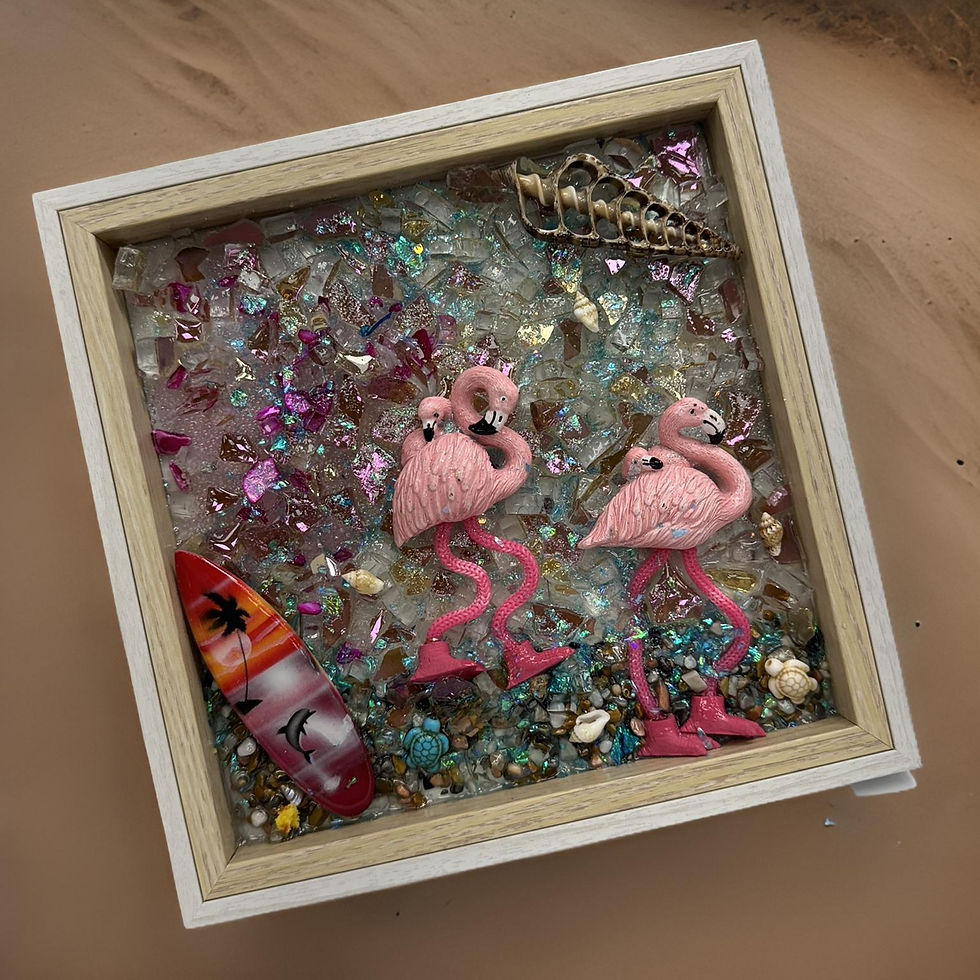 Thumbnail: 8x8 Two-Tone Frame – Flamingos, Surfboard & Beach Bliss