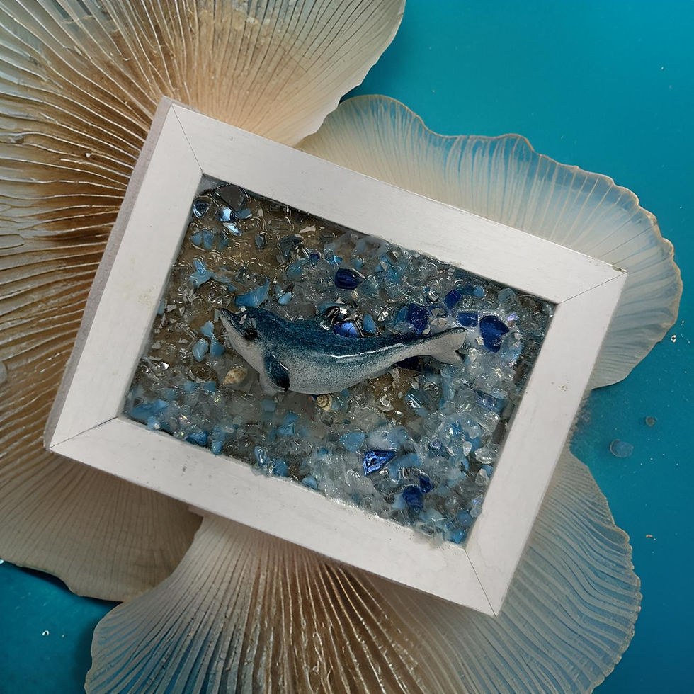 Thumbnail: 5x7 Dolphin Jumping Coastal Art – White Frame with Sparkling Glass Water and Bea