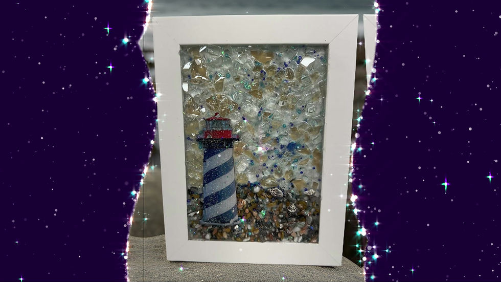 Thumbnail: Lighthouse Coastal Decor - Beach Glass and Seashell Art in 5x7 White Frame