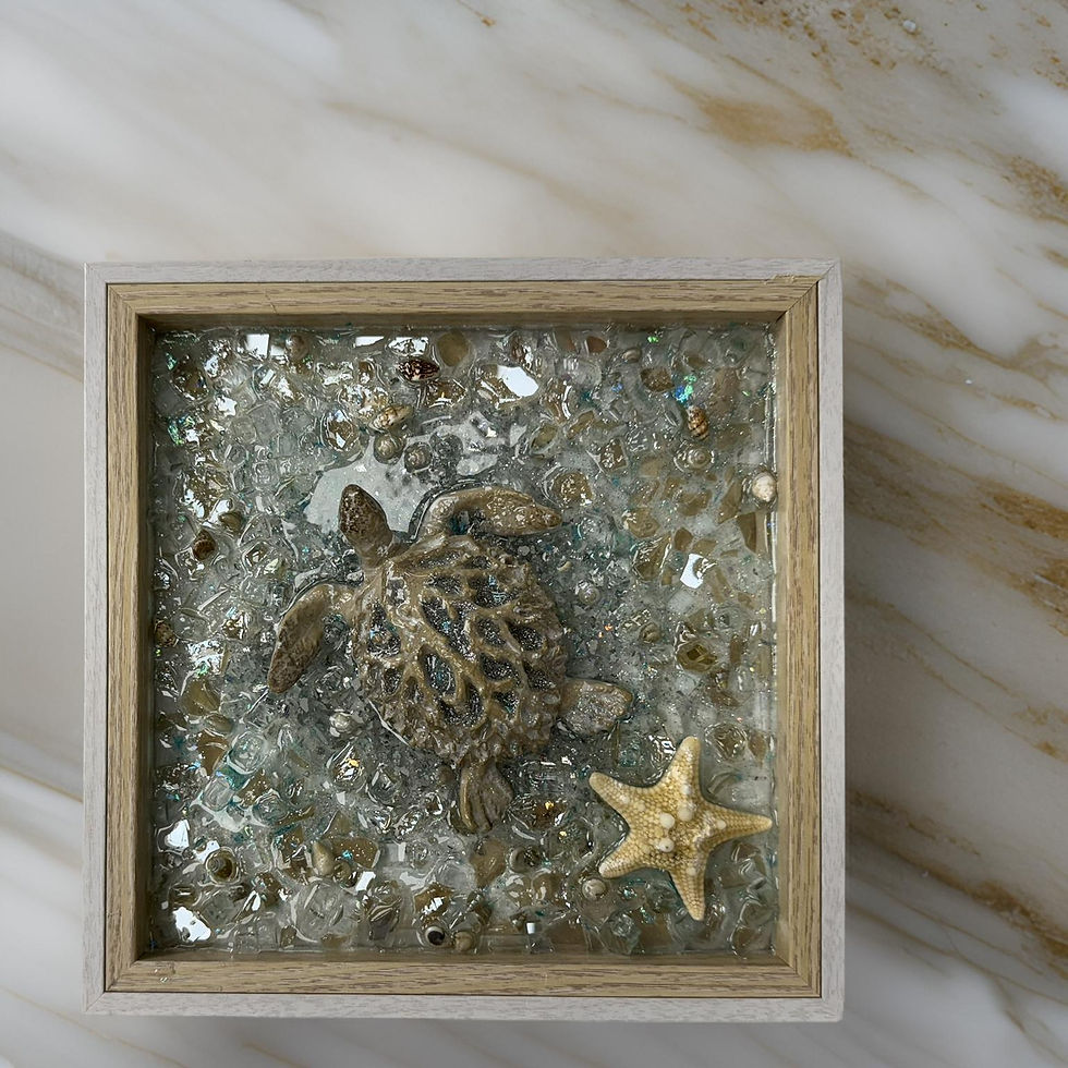 Thumbnail: 8x8 Two-Toned White and Beachy Sand Frame – Coral Sea Turtle in Sparkling Waters