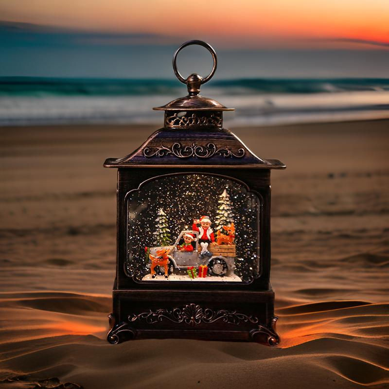 Thumbnail: Christmas scene of a pickup truck with elves Lighted Water Lantern Snow Globe