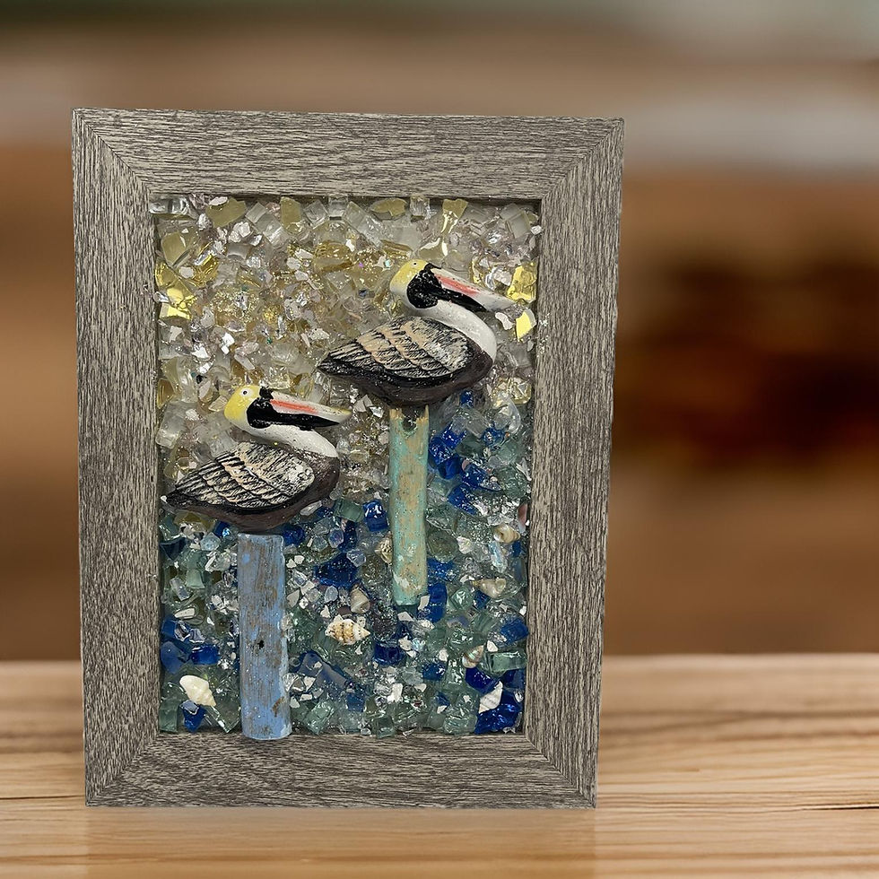 Thumbnail: 5x7 Grey Wash Frame with Pelicans on a Pier – Sunny Beach Scene Décor