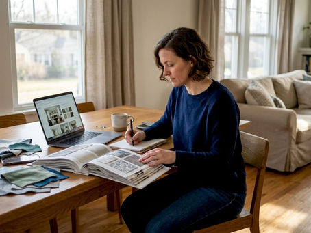 Homeowner reviewing designer fabric samples