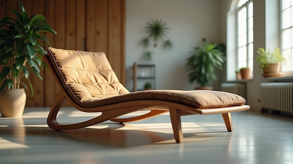 Close-up view of a lounge chair replica similar to those used on Shark Tank