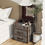 Thumbnail: Vintage Grey Linen Storage Chest with Buckle Hinged Top & Rivet Design – Elegan