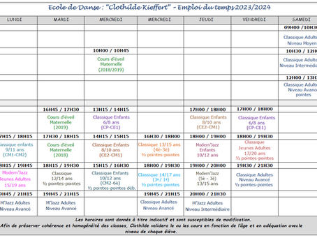 Emploi du temps 2023-2024 et inscriptions
