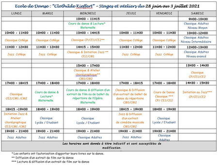 STAGES D'ETE - DU 24/06 AU 03/07