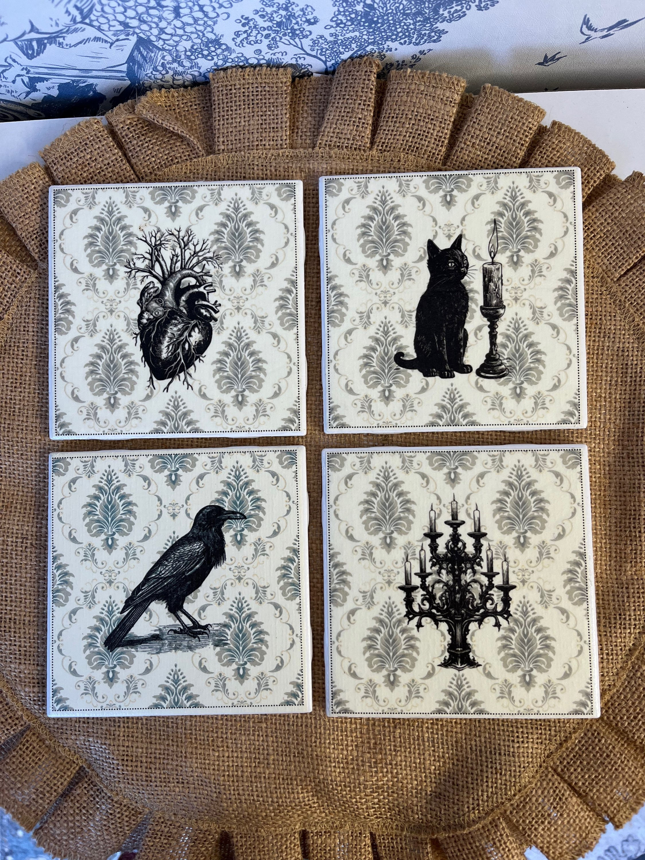 Gothic Edgar Allan Poe Tile Coasters