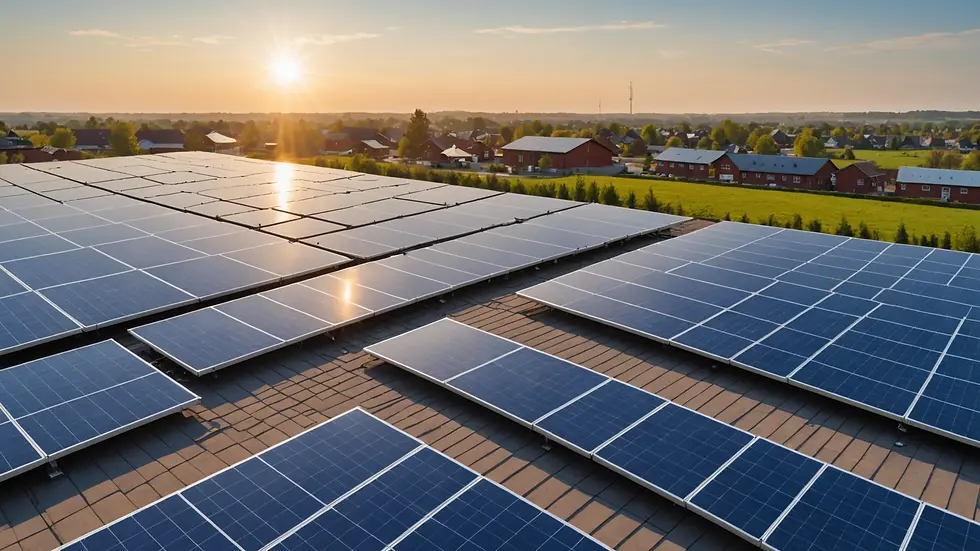Eye-level view of solar panels on a community building