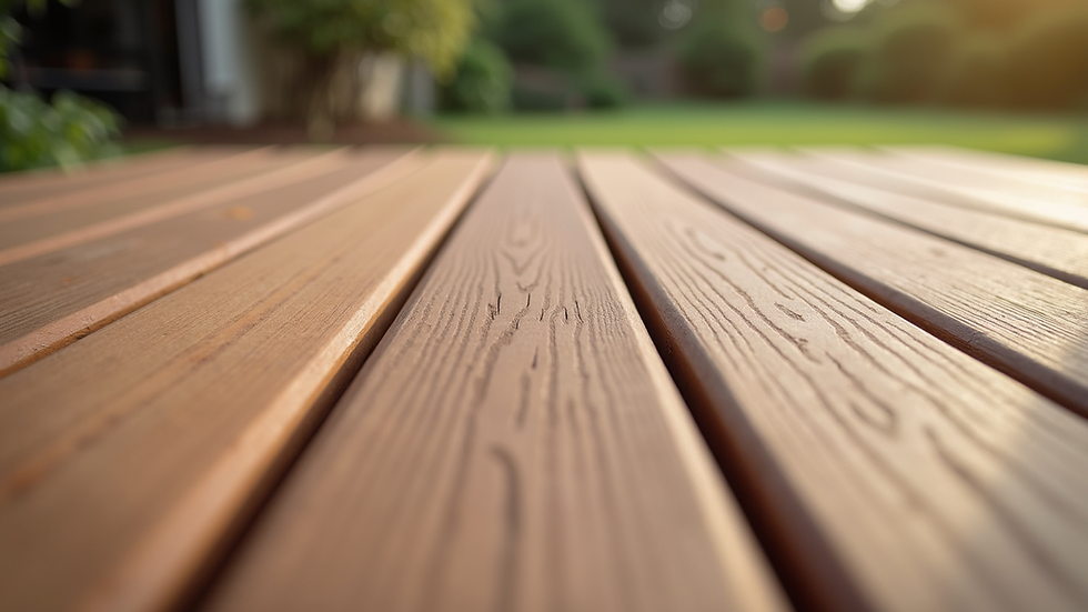 Close-up view of composite decking boards showing wood grain texture