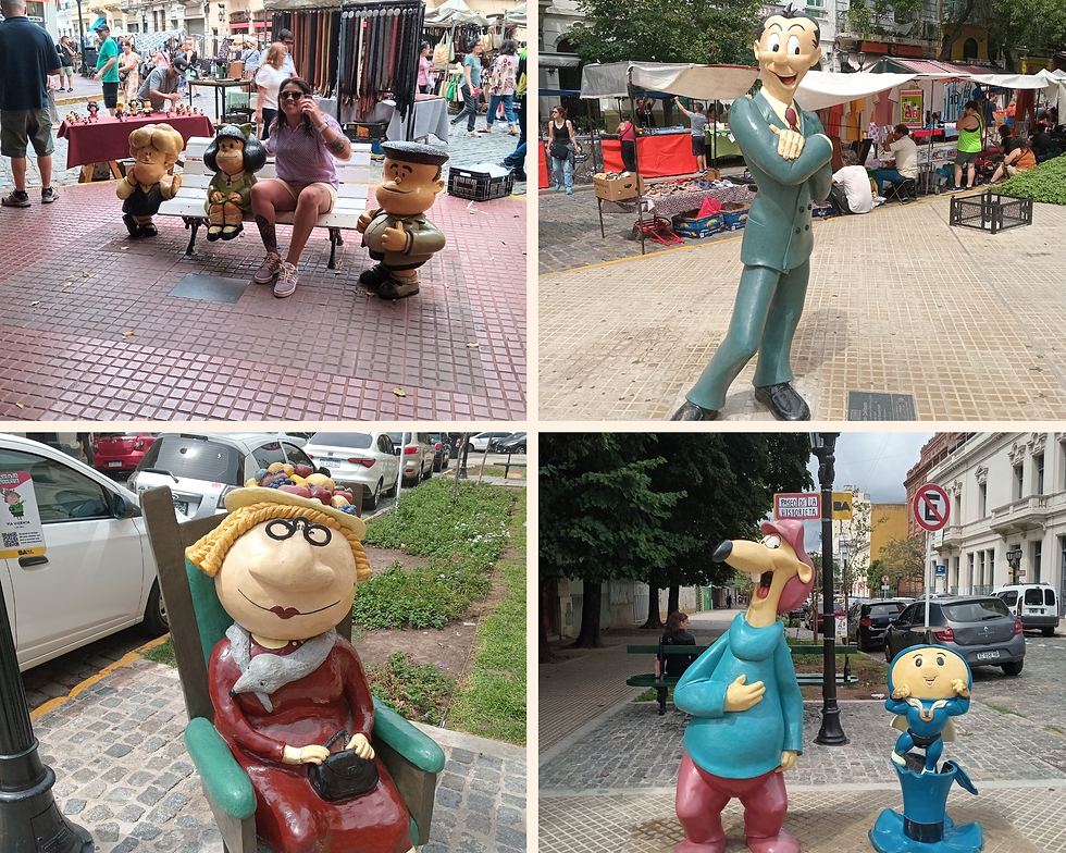 Paseo de las Historietas:  Mafalda y amigos, Isidoro Cañones,  Tía Vicenta y Larguirucho e Hijitus