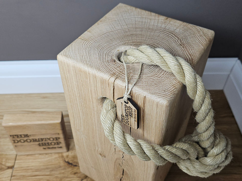 Thumbnail: 30cm Tall Natural Oak Indoor Doorstop with Natural Rope Handle