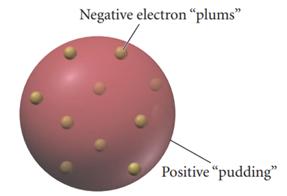 Figure 2. Image showing J. J. Thomson's grape cake model. The atomic model depicts negatively charged electrons as "grapes" scattered in a "cake" of positive charges (3).