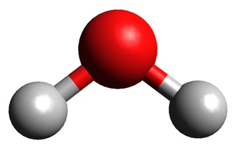 Figure 2. Three-dimensional structure of the water molecule optimized with the Conjugate Gradient algorithm. The red atom belongs to oxygen, and the white atoms belong to hydrogen. (Avogadro (10) tool was used for drawing the molecule and three-dimensional structure optimization.)