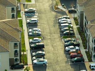 aerial photo of a parking lot