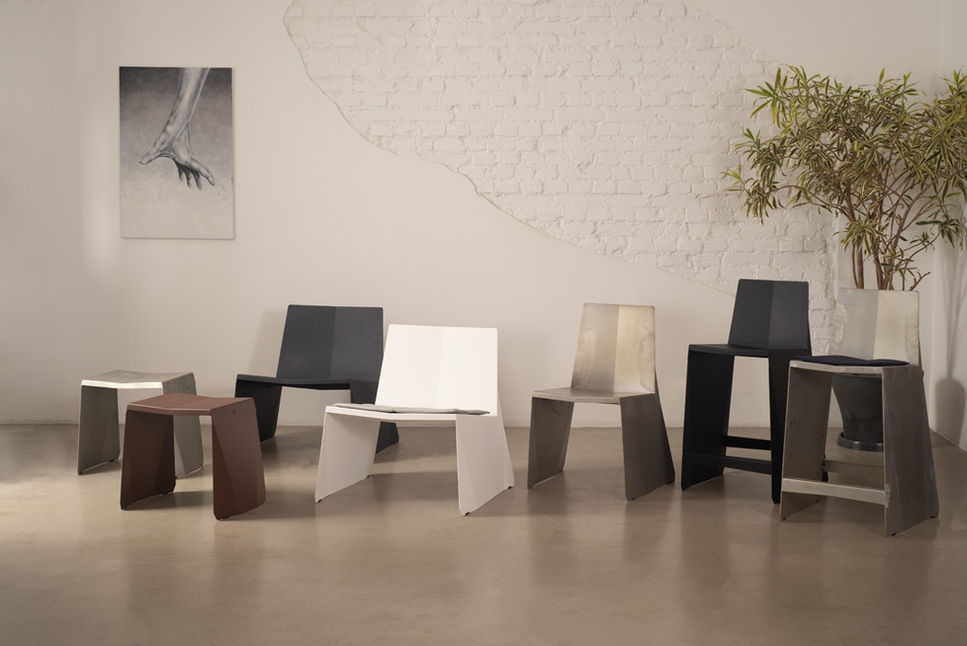 Ori Stool shown with the chairs, lounge chairs and counter stools of the same collection