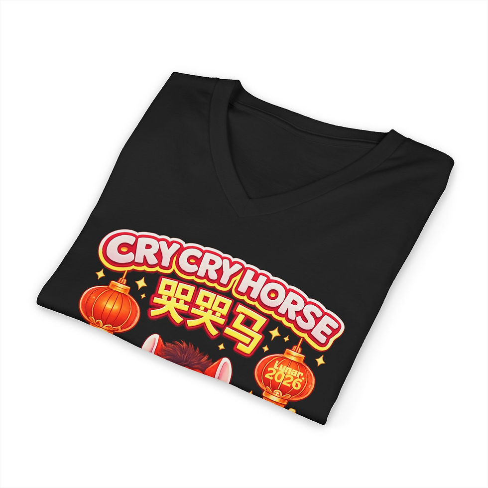 Thumbnail: Cry Cry Horse V-Neck Tee | Cute Red Foal Lunar New Year Design