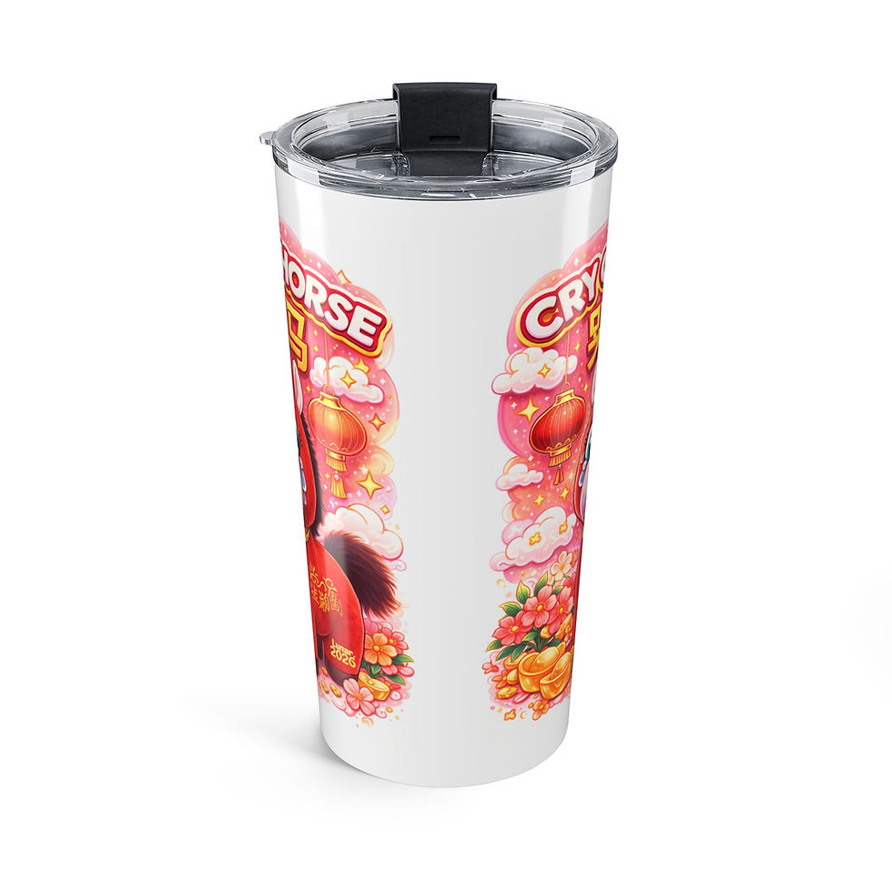 Thumbnail: Cartoon Candy Plushie Horse Image Tumbler 20oz | Rainbow Sweets Drinkware