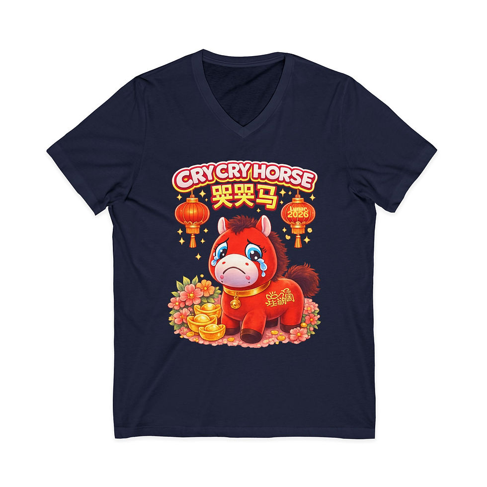 Thumbnail: Cry Cry Horse V-Neck Tee | Cute Red Foal Lunar New Year Design