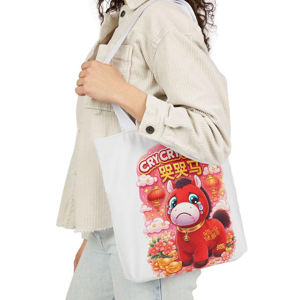 Thumbnail: Cry Cry Horse plush character Canvas Tote Bag | Cute red pony illustration