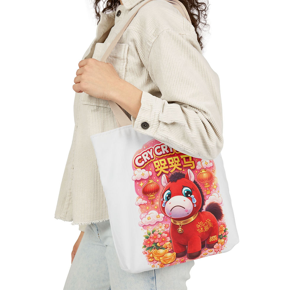 Thumbnail: Cry Cry Horse plush character Canvas Tote Bag | Cute red pony illustration