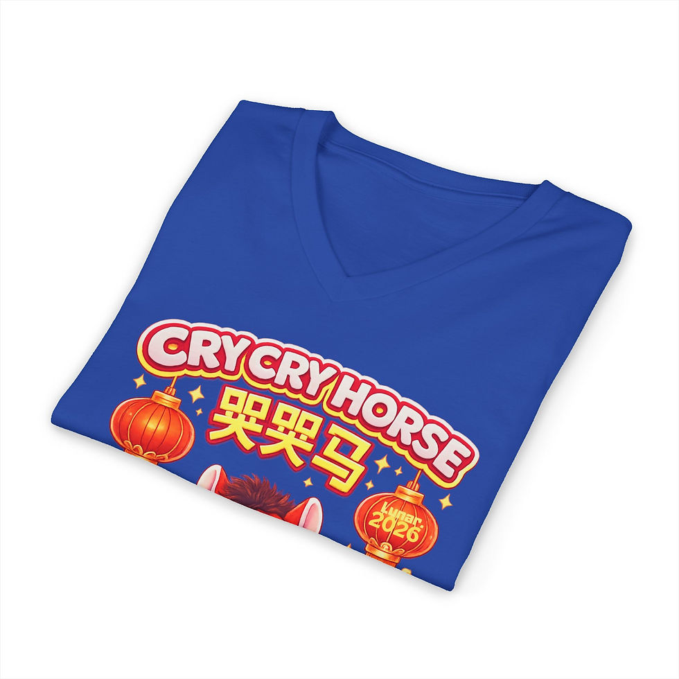 Thumbnail: Cry Cry Horse V-Neck Tee | Cute Red Foal Lunar New Year Design