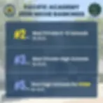 Pacific Academy 2026 rankings: #2 K-12, #3 High Schools, #5 STEM in O.C. Text over school background, with logos, bold and colorful text.