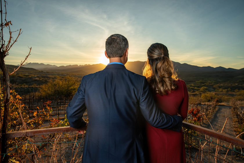 Wedding photographer in Tucson captures a couple looking off into the Tucson Sunset. Charron Vineyards, Sonoita AZ. This photo was captured as part of an engagement photography in Tucson.
desert owl photography