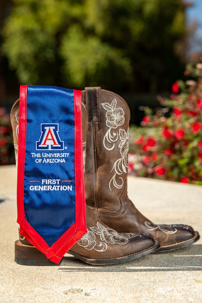 Photos of boots with the UofA stole, this is a detail shot for Tucson Grad Photographer Desert Owl Photography