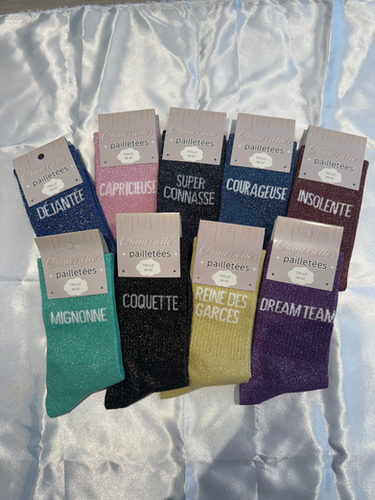 Chaussettes Paillettes Team Connasse - Taille Unique 36-42, Idéales Pour Un Look Décalé Et Fun