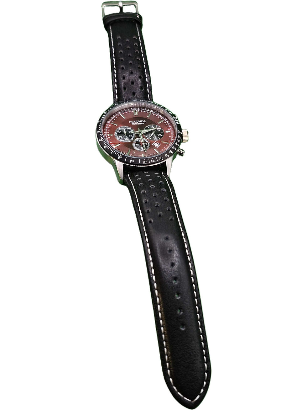 Thumbnail: Sekonda Mens Sports Chronograph Dated Red Dial Leather strap watch 1938

