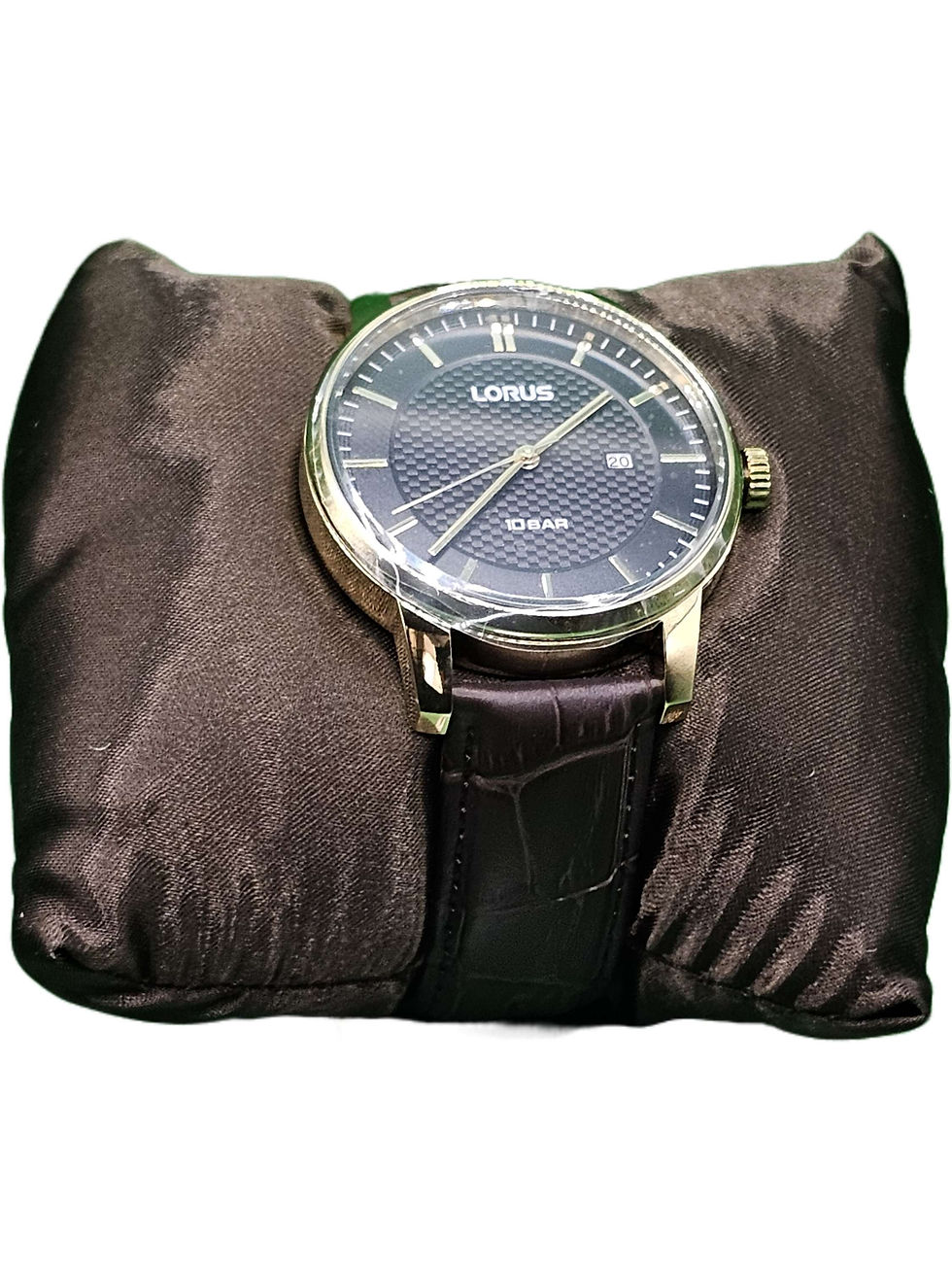 Lorus Mens Black Date Dial Brown Leather Strap Watch RH980NX9