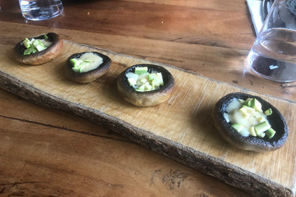 Portobello with diced zuchini and mushroom sauce.JPG