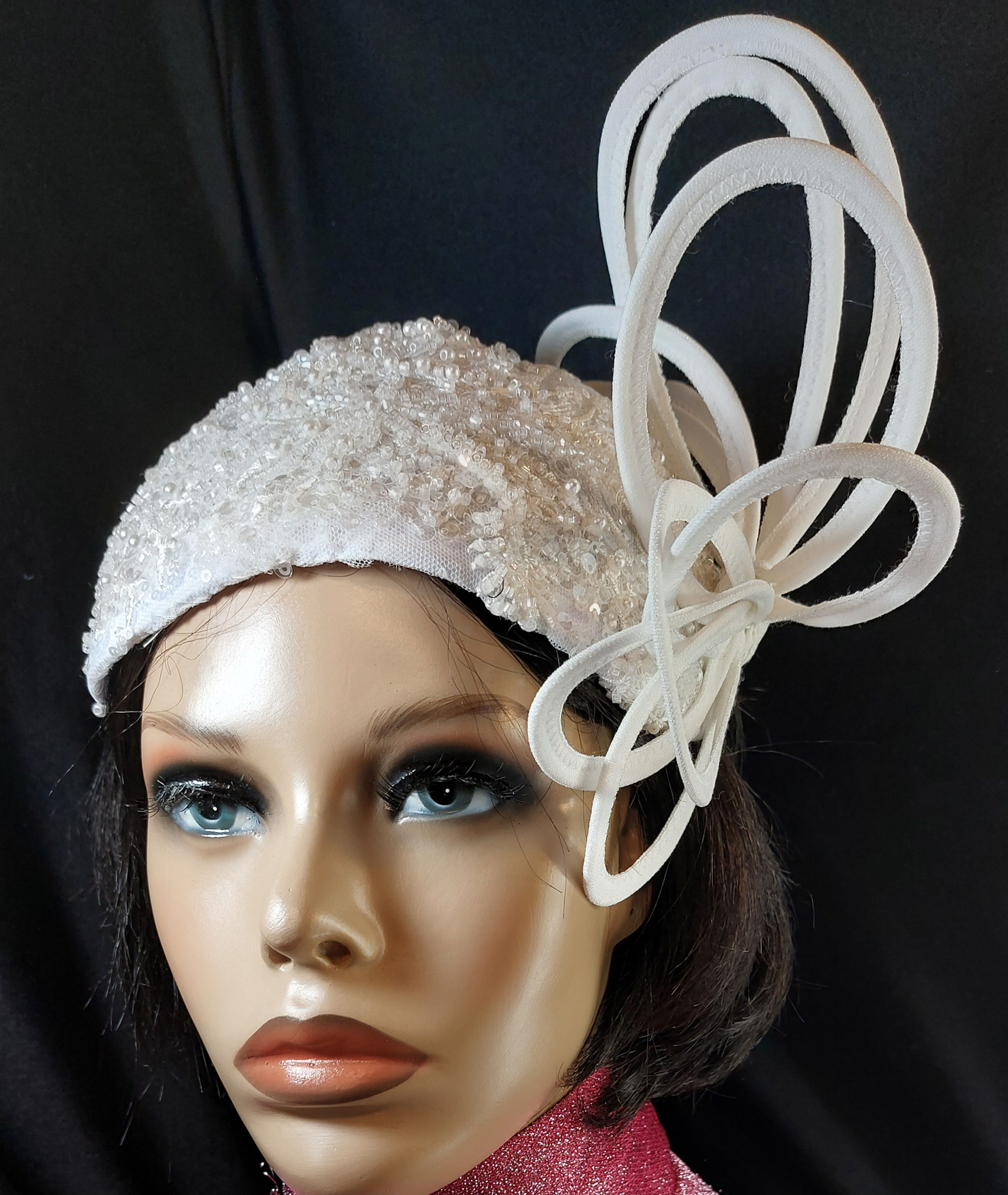 Off white beaded and sequin lace fascinator 