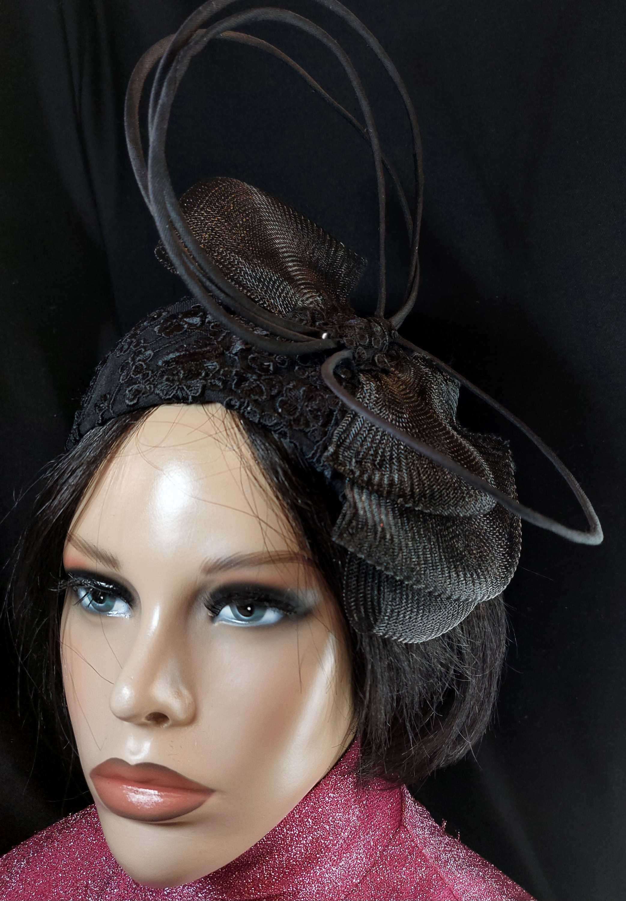 Black lace covered V-point crown 