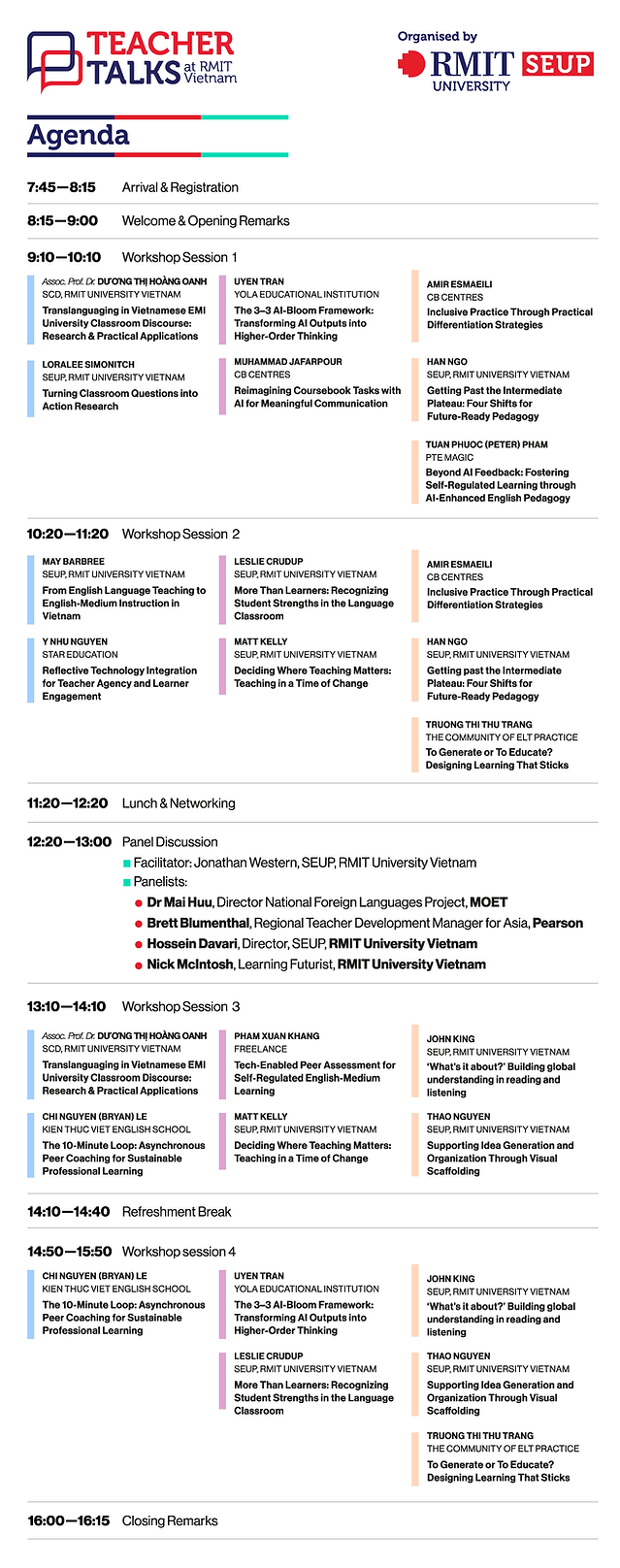 Event agenda