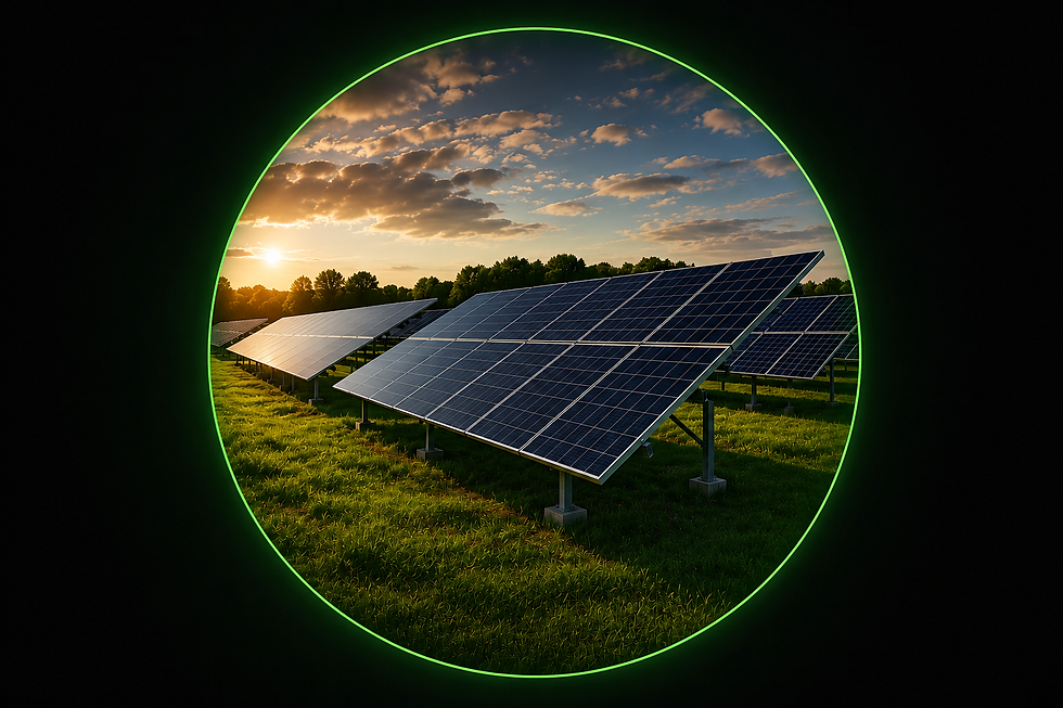 Pozemní fotovoltaické elektrárny pro větší projekty a vhodné pozemky. Ilustrační obrázek k návrhu a realizaci pozemních FVE.