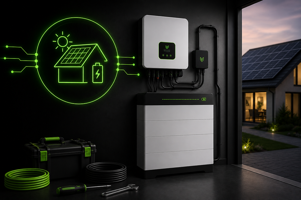 Instalace bateriového úložiště pro fotovoltaickou elektrárnu. Ilustrační obrázek domácí baterie určené pro ukládání vyrobené energie.