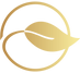 Minimalistisches goldfarbenes Amyno Symbol - ein stilisierten Blatt in einem Kreis