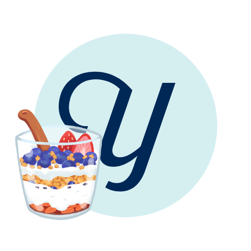 Letter Y with a yogurt parfait