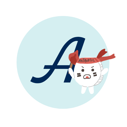 Letter A with a cartoon antibiotic