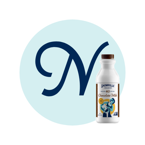 Letter N with a bottle of Snowville Creamery Chocolate Milk