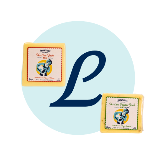Letter L with Snowville Creamery No Lac Jack and No Lac Pepper Jack