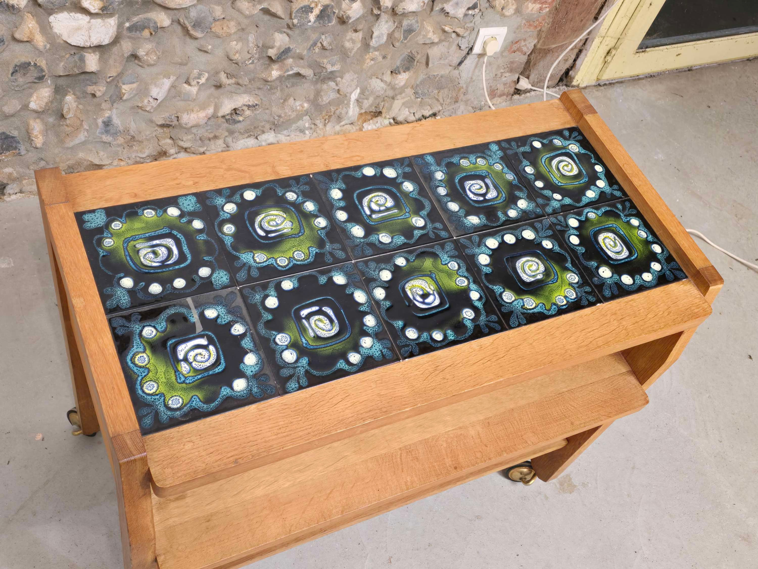 Desserte table à roulettes trolley 1960 Guillerme Chambron céramique Danikowski