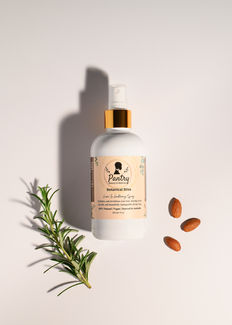  hair product with almond and rosemary on white background.  product photography by Karolina Ferbei Photography