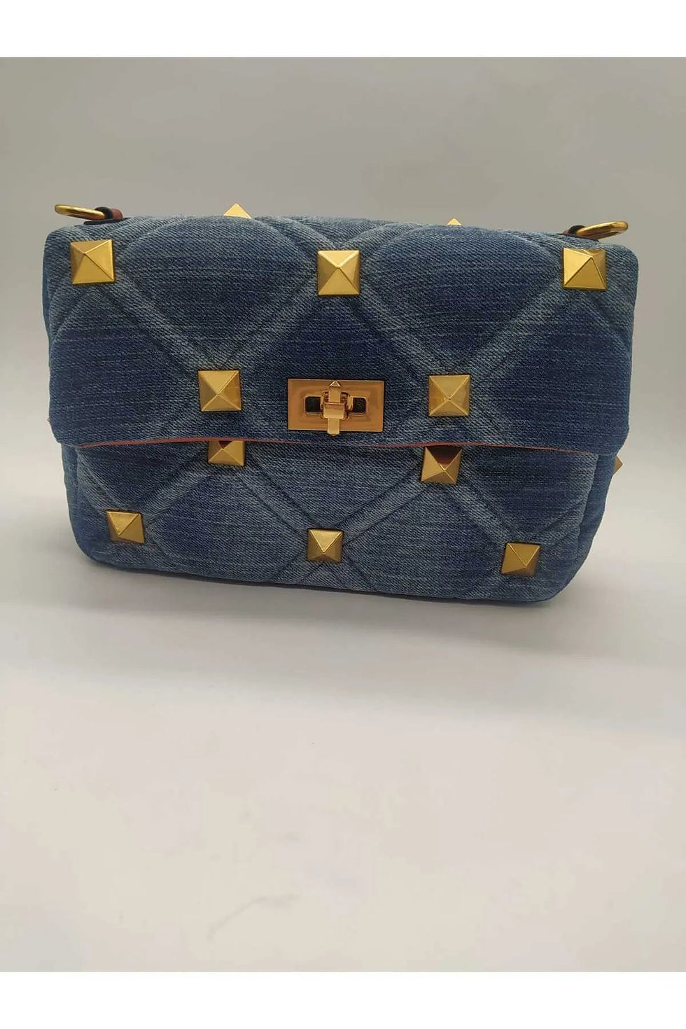 Valentino Roman Stud MM bag in worn denim with GHW Blue