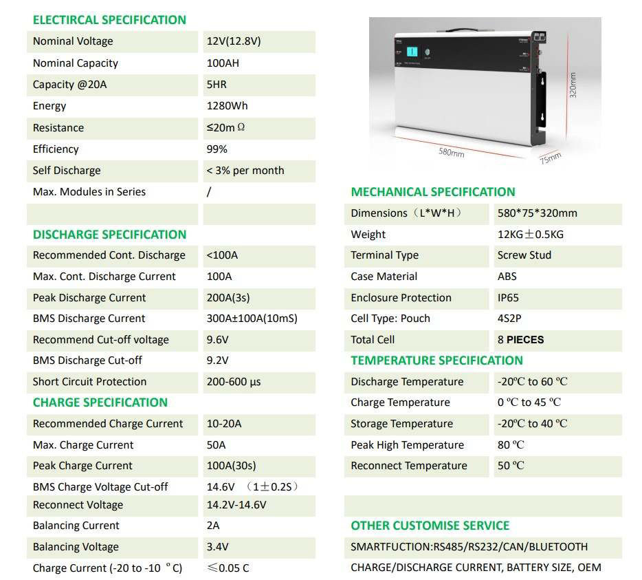 Thumbnail: 100ah 12V Ultra Slimline Lithium iron Battery LiFePO4 
