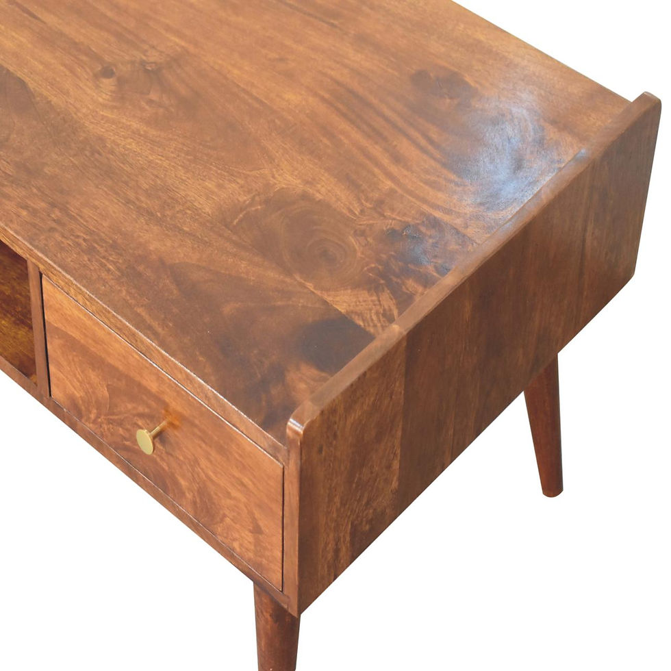 Thumbnail: Salontafel gemaakt van Mangohout met Kastanjehouten afwerking
